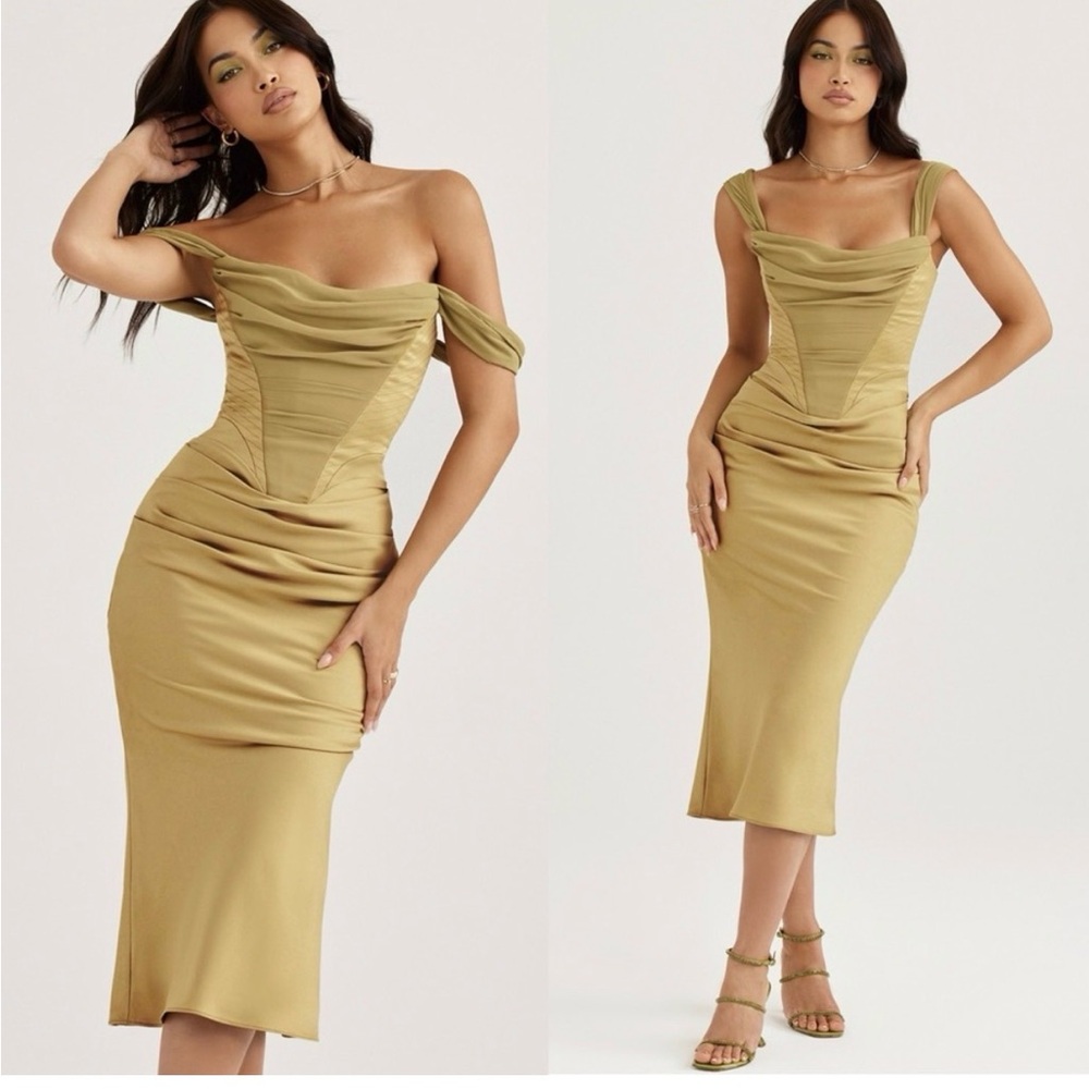 House of CB Gold Off-Shoulder Midi Dress - Natalya
